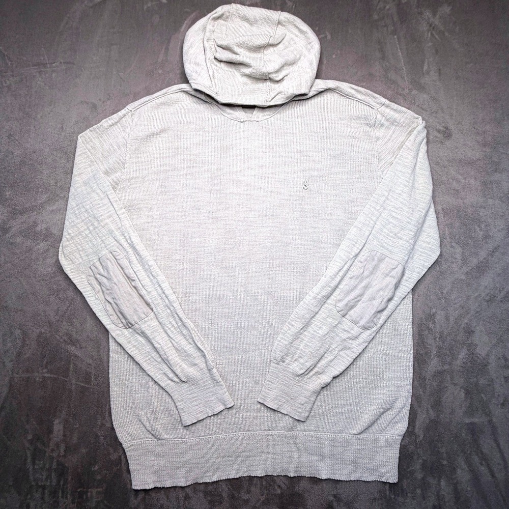 John Varvatos Knit Hoodie Mens XXL Gray Cotton Linen Elbow Patch Peace Sign 2XL